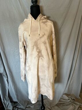 GAP Cream Tie Dye Hoodie Dress with Drawstring and Pockets Size S